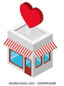 store building with heart