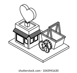 store building with heart and basket