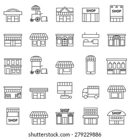 store and building  icon set 