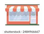 Store building icon vector, shop market front window red graphic illustration flat cartoon isolated cut out image clip art, modern storefront facade design, supermarket boutique cute