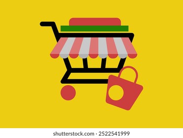 Store building icon vector, shop market front window red graphic illustration flat cartoon isolated cut out image clip art, modern storefront facade design, supermarket boutique cute