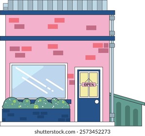 Store building icon vector, shop market front window red graphic illustration flat cartoon isolated cut out image clip art, modern storefront facade design, supermarket boutique cute