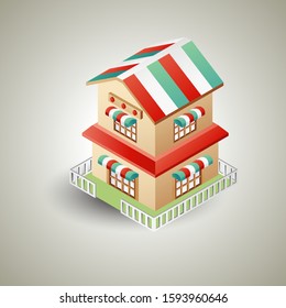 Store building isometric design, vector of store building isolated design.