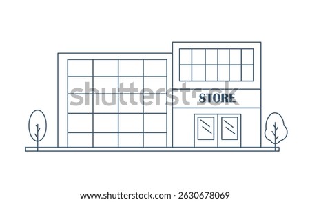 Store Building Line Art Vector, Line Art, Cartoon Building Illustration