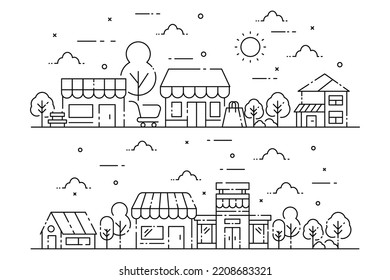 Store building in line style illustration