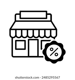 Store building with percentage discount symbol, discount store icon vector