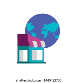 store building with planet earth