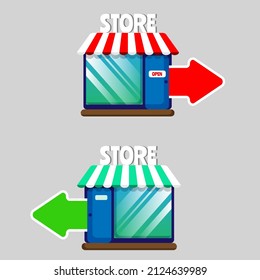 Store Building, Shop Icon, Vector illustration, Flat Style, Isolated on Grey Background