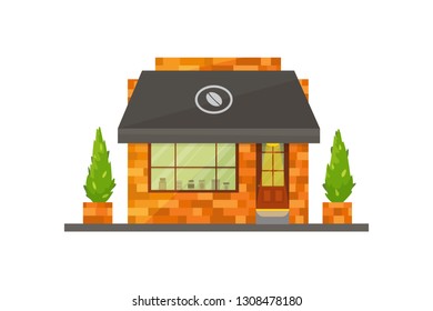 Store building vector illustration. cafe exterior, restaurant or cafe, market.