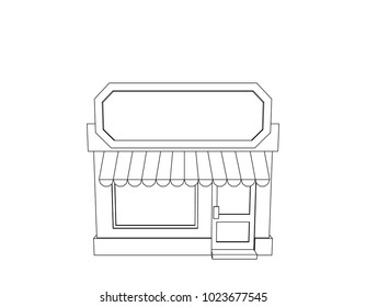 Store building. Vector outline illustration. Front view.