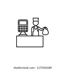 store cashier with package outline icon. Element of shopping icon for mobile concept and web apps. Thin line store cashier with package icon can be used for web and mobile