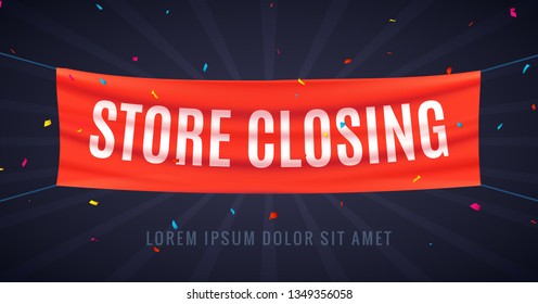 Store Closing Banner Sign. Sale Red Flag Isolated With Text Store Closing, Poster Frame Clearance Offer.