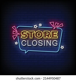 Store Closing Neon Signs Style Text Vector