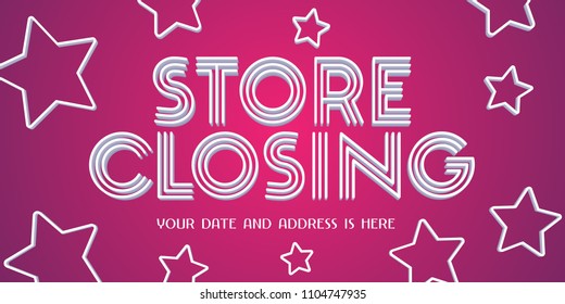 Store closing sale vector illustration, background with bold sign. Template banner, poster for store shut down clearance sale 