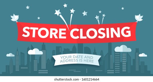 Store Closing Sale Vector Illustration, Background With Bold Sign. Template Banner, Poster For Store Shut Down Clearance Sale 