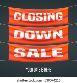 Store closing sale vector illustration, background. Template banner, flyer, design element, invitation, decoration for store closing clearance sale