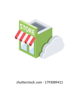 Store cloud. Vector 3d isometric, color web icons set, new flat style. Creative illustration, idea for infographics.
