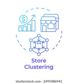 Store clustering blue gradient concept icon. Divide stores into segments. Retail strategy. Marketing. Round shape line illustration. Abstract idea. Graphic design. Easy to use in presentation