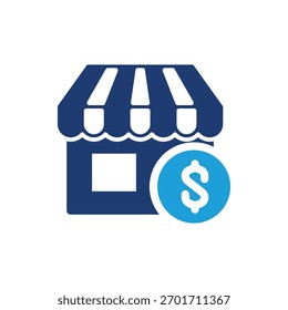Geschäft mit Münze farbiges Symbol, Vektordesign gut für Web oder mobile App