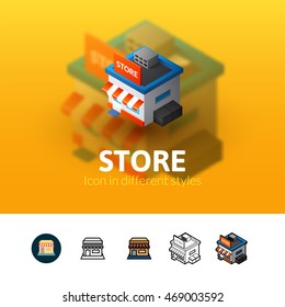 Store color icon, vector symbol in flat, outline and isometric style isolated on blur background
