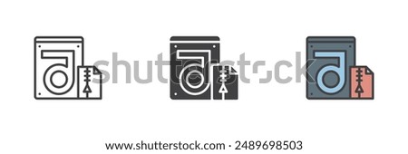 Store compressed folder and hdd different style icon set. Line, glyph and filled outline colorful version, outline and filled vector sign. Hard drive data recovery symbol, logo illustration.