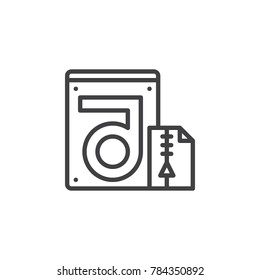 Store compressed folder and hdd line icon, outline vector sign, linear style pictogram isolated on white. Hard drive data recovery symbol, logo illustration. Editable stroke