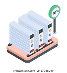 Ícono plano isométrico de los contadores de la tienda