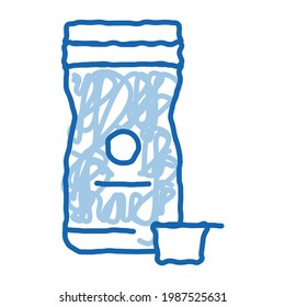 almacenar el vector de icono de esbozo de crema. Cartel de la tienda de cremas de la línea de doodle azul dibujado a mano. ilustración de símbolo aislado
