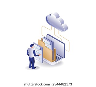 Store data on cloud servers flat and isometric illustration