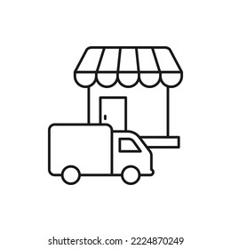 Store delivery. Truck and grocery icon design isolated on white background. Vector illustration