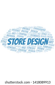 Store Design word cloud. Wordcloud made with text only.
