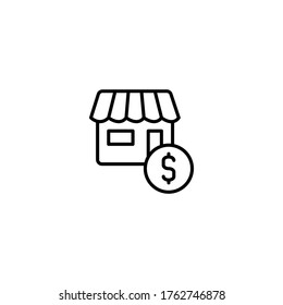 Store and dollar sign simple thin line icon vector illustration