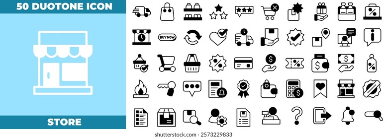 Store Duotone Editable Icons set. Vector illustration in modern thin duotone style of store icons: Online shopping, store, delivery, promotion, etc