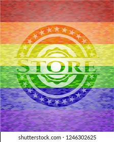 Store emblem on mosaic background with the colors of the LGBT flag