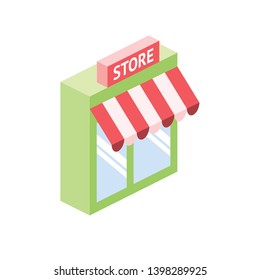 Store enter facade. Vector 3d isometric color icon new flat style. Creative illustration, idea for infographics.