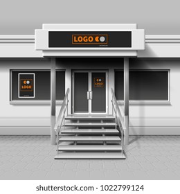 Store exterior facade for branding design and advertising banner. Storefront building for business, cafe or store exterior facade. Vector illustration