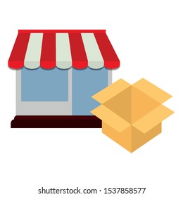 store facade building with carton box vector illustration design