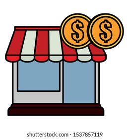 store facade building with coins money vector illustration design