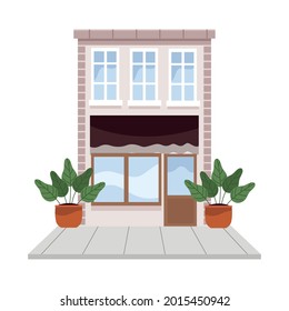 store facade building with houseplants