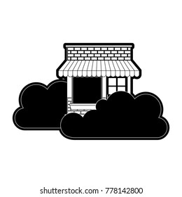 store facade with clouds in black silhouette