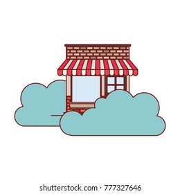 store facade with clouds in colorful silhouette