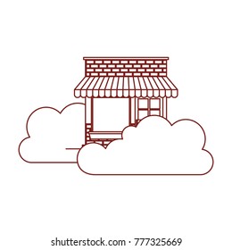 store facade with clouds in dark red contour