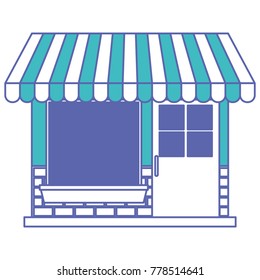 store facade with sunshade in blue and purple color sections silhouette
