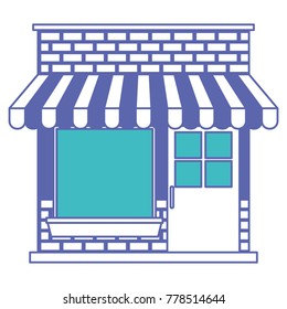 store facade with sunshade in blue and purple color sections silhouette
