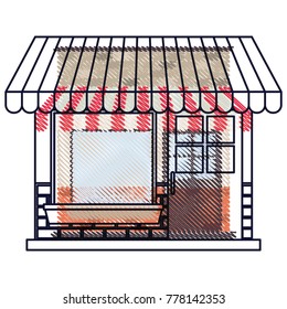 store facade with sunshade in colored crayon silhouette