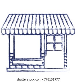 store facade with sunshade in dark blue blurred silhouette