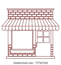 store facade with sunshade in dark red contour