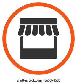 Store Facade vector icon. Style is bicolor flat circled symbol, orange and gray colors, rounded angles, white background.