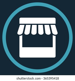 Store Facade vector icon. Style is bicolor flat circled symbol, blue and white colors, rounded angles, dark blue background.