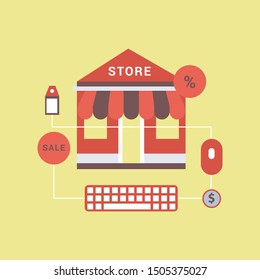 Store facade. Vector illustration of store building. Ideal for business web publications and graphic design. Flat style vector illustration.